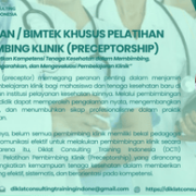 Gambar peserta Pelatihan Pembimbing Klinik (Preceptorship) oleh Diklat Consulting Training Indonesia, tampak sesi praktik membimbing dan diskusi interaktif antara instruktur dan peserta.